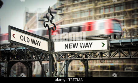 Straßenschild neue versus ALTE WEG Stockfoto