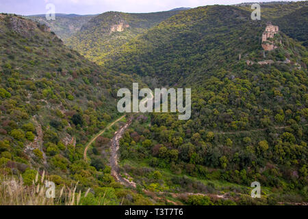 Blick auf die Kreuzfahrer Schloss Montfort in den Bergen von Galiläa. Israel Stockfoto