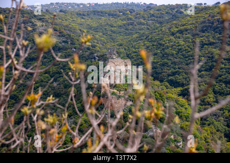 Blick auf die Kreuzfahrer Schloss Montfort in den Bergen von Galiläa. Israel Stockfoto