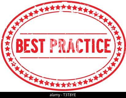 Grunge red best practice Wort oval Gummidichtung Stempel auf weißem Hintergrund Stock Vektor