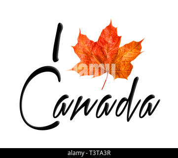 Kanada logo mit Maple Leaf. Ich liebe Kanada Stockfoto