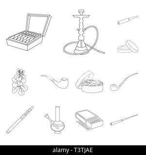 Zigarre, Hookah, Schnupftabak, Blätter, Rohr, Kauen, elektronische, Streichholzschachtel, Mundstück, Box, Shisha, Lieferung, Blatt, retro, Sucht, Filter, Bong, Halter, schlecht, Arabisch, rund, botanischen, Holz, Papier, Feuer, lange, Schaden, Aroma, Gesundheit, Nikotin, Rauchen, Statistiken, verweigern, Stop, anti, Gewohnheit, Zigaretten, Tabak, Set, Vector, Icon, Illustration, isoliert, Sammlung, Design, Element, Grafik, Zeichen, Outline, Linie Vektor Vektoren, Stock Vektor