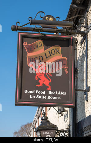 Alte hängende pub Zeichen für die Old Lion Hotel in Market Bosworth, Leicestershire, Großbritannien Stockfoto