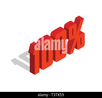100% Prozent, isometrische 3D-Objekt. Zeichen der Verkauf, Qualität, original, Garantie, natürlich. Rot. Isolierte schwarze Hintergrund. Eps 10 Vektor. Stock Vektor