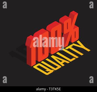 100% Prozent, isometrische 3D-Objekt. Zeichen der Verkauf, Qualität, original, Garantie, natürlich. Rot. Isolierte schwarze Hintergrund. Eps 10 Vektor. Stock Vektor