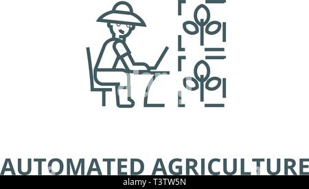 Automatisierte Landwirtschaft Symbol Leitung, Vektor. Automatisierte Landwirtschaft Umrisse Zeichen, Symbol, Abbildung Stock Vektor