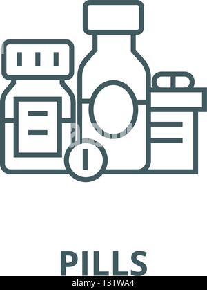 Baa, biologisch aktive Zusätze, Pillen, Medikament Symbol Leitung, Vektor. Baa, biologisch aktive Zusätze, Pillen, Medikament Umrisse Zeichen, Konzept Stock Vektor