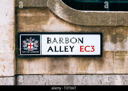 London, Großbritannien - 22 Juli 2018: Barbon Alley Street, London, UK Stockfoto