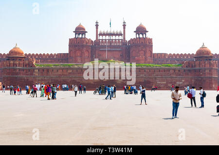 Neu Delhi, Indien, 30.März 2019 - Das Rote Fort ein UNESCO-Weltkulturerbe, als Residenz der Mughal Kaiser serviert. Stockfoto