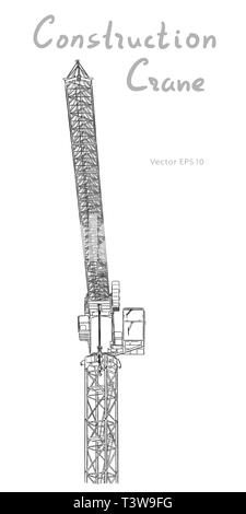 Turm Bau kran. Vektor line Art auf Weiß Stock Vektor