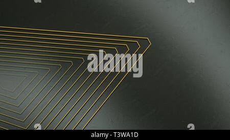 Golden geometrische Formen auf schwarzem Hintergrund. 3D-deco geometrische Gold. 3D-Rendering. Stockfoto