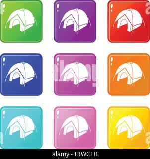 Zelt Icons Set 9 Colour Collection Stock Vektor