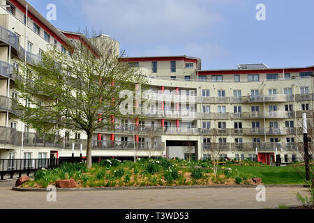 Moderne Apartments und Wohnungen, die Mondsichel, Millennium Promenade von Bristol Harbourside in der Nähe von Stadtzentrum, England Stockfoto