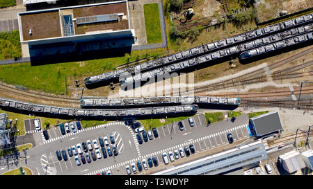 Luftaufnahmen von Zügen im Bahnhof Nantes Blottereau Stockfoto