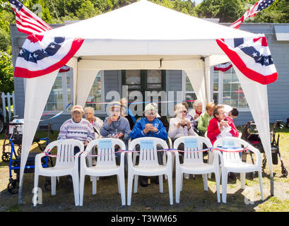 Gruppe amerikanischer Senioren ältere Menschen alte Leute beobachten eine Parade am 4. Juli Tag der Unabhängigkeit Stockfoto