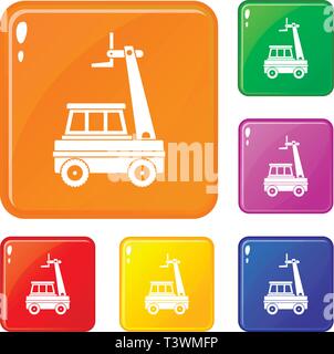 Cherry Picker Icons Set Vector Farbe Stock Vektor
