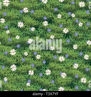 Nahtlose Gras und Blumen vektor Textur. Grüne Gras nahtlose Muster Stock Vektor