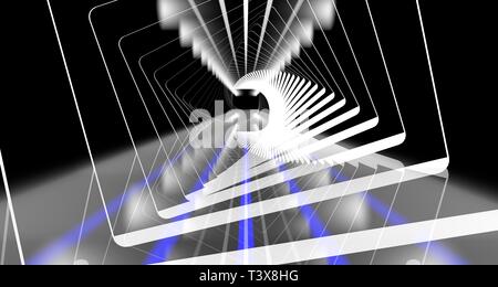 3D-Rendering von einer dunklen Szene mit futuristischen Leuchten Abstract Stockfoto