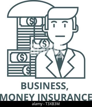 Business, Geld versicherung Symbol Leitung, Vektor. Business, Geld versicherung Umrisse Zeichen, Symbol, Abbildung Stock Vektor