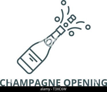 Champagner öffnen Symbol Leitung, Vektor. Champagner Eröffnung umriss Zeichen, Symbol, Abbildung Stock Vektor