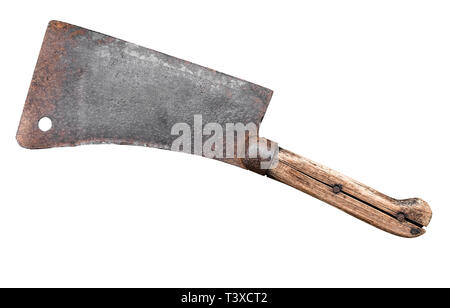 Isolierte Altmodische Fleisch Cleaver oder Beil Messer auf einem weißen Hintergrund Stockfoto