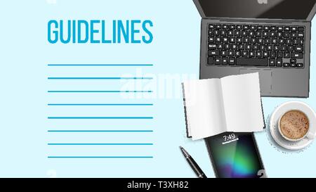 Leitlinien Notepad Seite Schablone mit Text Raum Stock Vektor