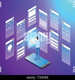 Die Entwicklung mobiler Anwendungen Vektor isometrische Abbildungen Stock Vektor