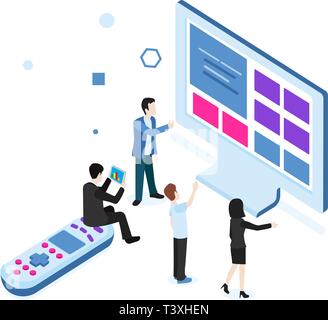 Moderne flache Bauweise isometrische Konzept der Web Entwicklung Stock Vektor