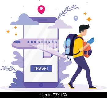 Online Buchung von Flugtickets und Reisen Stock Vektor