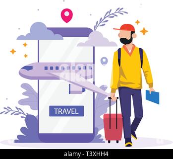 Online Buchung von Flugtickets und Reisen Stock Vektor