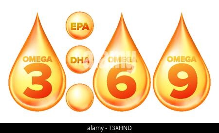Omega Fettsäuren EPA, DHA Vektor Tropfen einstellen Stock Vektor