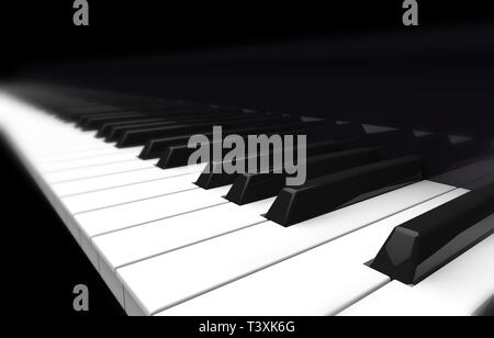 Piano, verschwommene Sicht auf schwarzem Hintergrund Stockfoto
