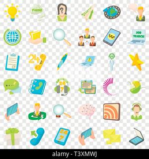 Call Center Icons Set, Cartoon-Stil Stock Vektor
