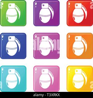 Paintball Granate Munition Icons Set 9 Colour Collection Stock Vektor
