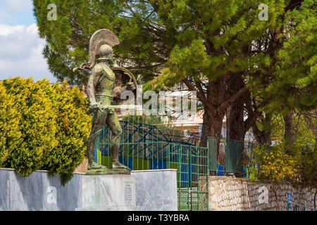 Sparta, Griechenland - 29. März 2019: Statue von Leonidas, König von Sparta in Peloponnes Stockfoto