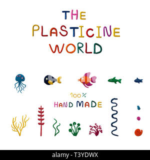 Plastilin Welt von Cartoon meer Tiere Fische. Das Leben im Ozean Kollektion. Stockfoto