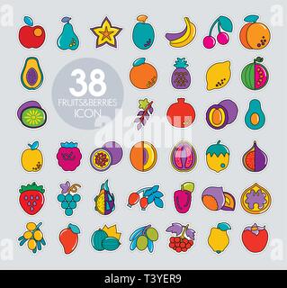 Satz von Früchten und Beeren Symbole. Vector Illustration für Essen Anwendungen und Webseiten Stock Vektor