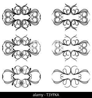 Satz von sechs Swirl Grenze Gestaltungselemente für Rahmen und andere, handgezeichnete Vektorgrafiken Stock Vektor