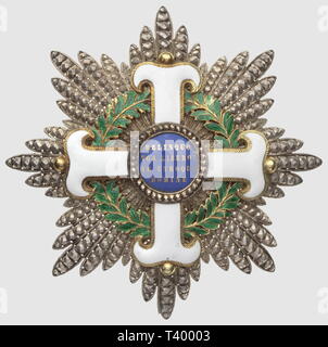 Ordre pour le Mérite Civil et Militaire, Plaque de Grand Croix, fabrikationsnr. de la maison" Kretly Paris'. Modèle en Argent à-pointes de Diamant, Croix en oder, diamètre 85 mm. Créé le 13 ao-t 1859, par le Conseil Souverain de la République de Saint Marin en l'honneur de Saint Martin, Patron de cette République, Additional-Rights - Clearance-Info - Not-Available Stockfoto