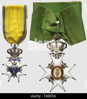 Ordre de Wasa, Commandeur de Vermeil, Zentrum en oder, eklats sur une Pointe. Ordre de l'Epée, Chevalier militaire, en Argent, eklats sur le bleu Revers. Créé par le Roi Gustave III de eingepreßtem Muster le 26 Mai 1772, Jour de Sohn couronnement, en l'honneur du fondateur de sa Dynastie, Additional-Rights - Clearance-Info - Not-Available Stockfoto