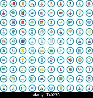 100 Start Icons set, cartoon-Stil Stock Vektor