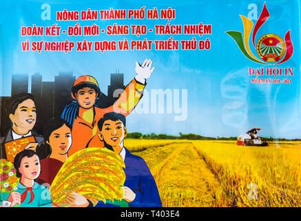 Eine kommunistische Propaganda Poster, Hanoi, Vietnam Stockfoto