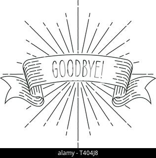 Abschied Banner. Ribbon banner Grußkarte im Vintage-Look mit Word goodbye, Gravur style Grafik. Retro Design Element. Vector Illustration. Stock Vektor