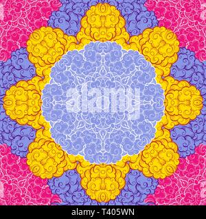 Bunte wolken Hand gezeichnet nahtlose Muster. Multicolor abstrakte Textur. Gelb, Blau, Rosa wirbelt Zeichnung. Wolken, Rauch chinesische Kunst Skizze. Textil, Geschenkpapier, Hintergrund Vector Illustration Stock Vektor