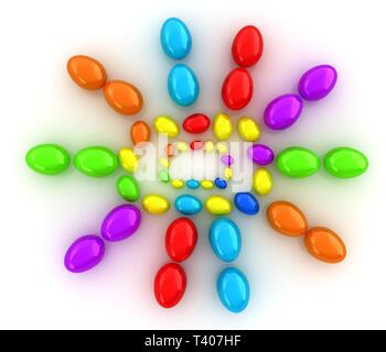 Bunte eier auf weißem Hintergrund Stockfoto