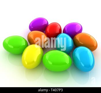 Bunte eier auf weißem Hintergrund Stockfoto