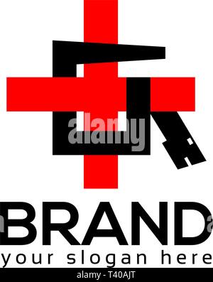 Schlange Kreuz logo Vorlage. Flache Bauform Stock Vektor