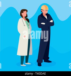 Paar professionelle Arbeiter zeichen Vector Illustration Design Stock Vektor