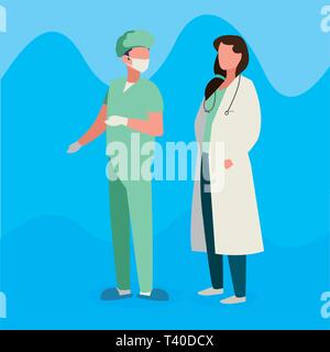 Paar professionelle Arbeiter zeichen Vector Illustration Design Stock Vektor