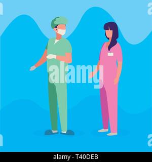 Paar professionelle Arbeiter zeichen Vector Illustration Design Stock Vektor